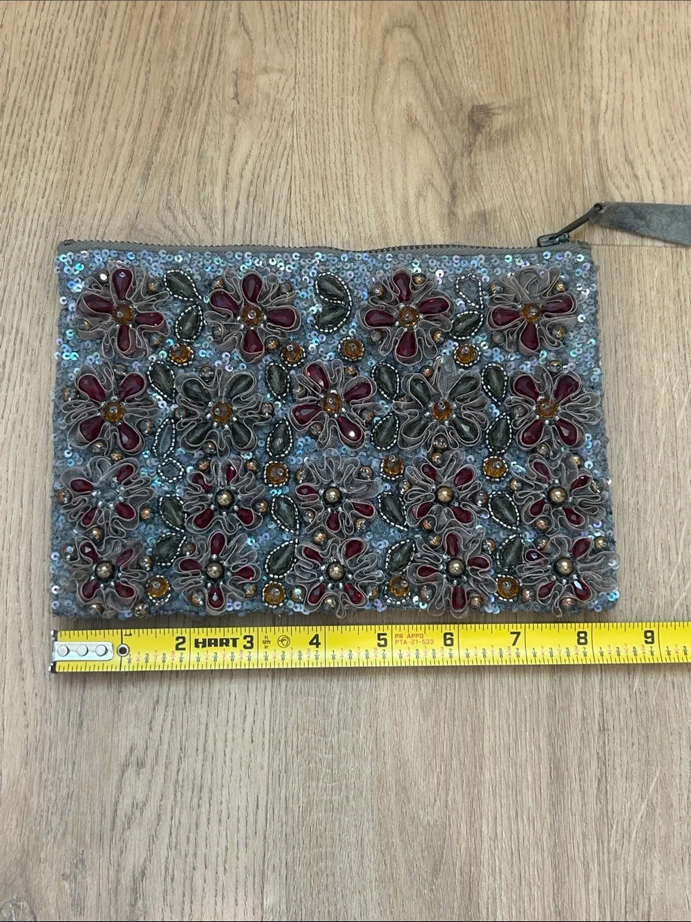 Anthropologie Sequin Beaded Floral Clutch Pouch EUC